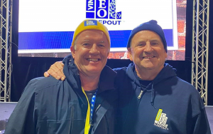 Alan Thompson and Colin Wheeler smiling at Vinnies CEO Sleepout Gold Coast 2021