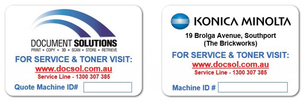 Document Solutions Konica Minolta Gold Coast Machine ID Stickers