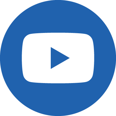 YouTube logo in blue circle