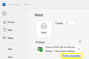 Guide to Printer Properties Settings on Konica Minolta